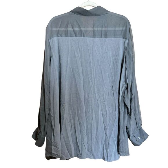 Coldwater Creek Top Womens 2X 20W 22W Gray Silk Button Up Shirt Sheer Blouse - Picture 6 of 9
